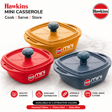Hawkins Mini Casserole 0.75L Non Stick Die Cast Aluminium with Glass Lid