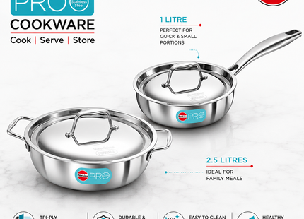 Hawkins Pro Tri-Ply Stainless Steel Fry Pan & Kadhai with Lid – Induction & Gas Compatible