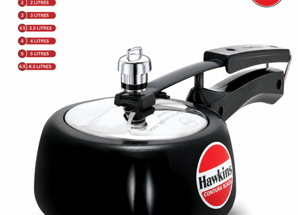 Hawkins Contura Hard Anodized Pressure Cooker – Curved Body, Energy Efficient, Gas & Electric Stove Compatible | 1.5L to 6.5L