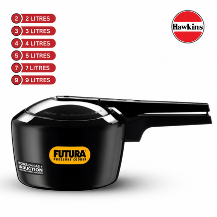 Futura by Hawkins Hard Anodized Pressure Cooker 2L to 9L Black Cooker for Everyday Cooking