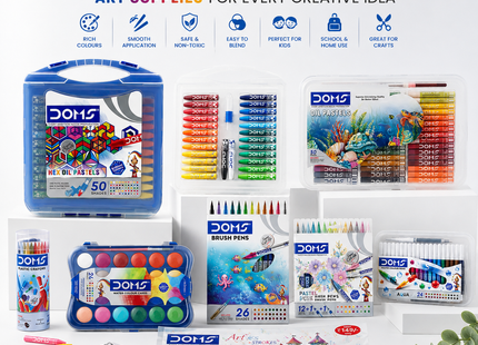 DOMS Art Supplies for Kids Oil Pastels, Crayons, Watercolour Cakes, Brush Pens, Pastel & Aqua Sketch Pens, Art Strokes Gifting Kit | Drawing, Colouring, Painting & School Crafts – Multiple Options