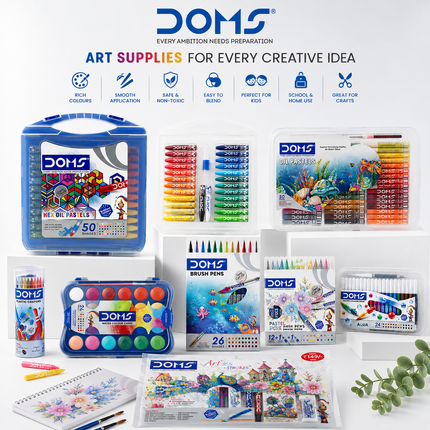 DOMS Art Supplies for Kids Oil Pastels Crayons Water Colours Brush Pens Drawing and Craft Kit