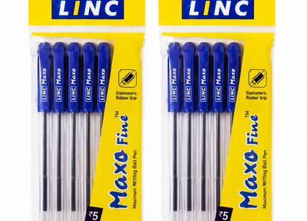 Linc Ball Pens Maxo Fine 0.7mm Pack of 10 Blue Black Ink, Signetta Blue Ballpoint Pens for Smooth Writing, School, Office, College ,Students