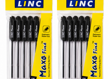 Linc Ball Pens Maxo Fine 0.7mm Pack of 10 Blue Black Ink, Signetta Blue Ballpoint Pens for Smooth Writing, School, Office, College ,Students
