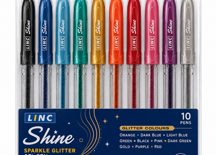 Linc Executive SL-500 & Shine Sparkle Gel Pens Pack of 10 Fine Point Assorted Colours