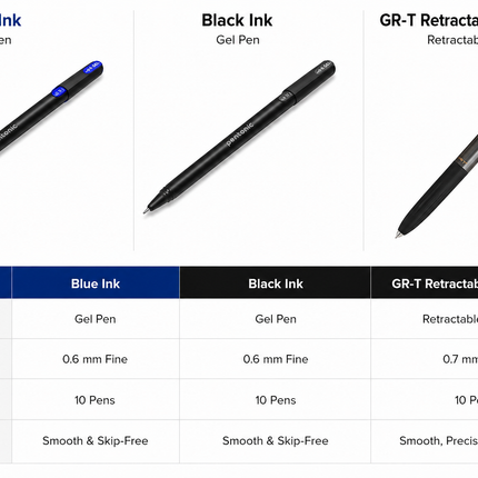 Pentonic Gel Pens 0.6mm & 0.7mm Fine Tip Smooth Writing Pens Pack of 10 for School Office Home Study Notes Journaling Drawing Writing Supplies