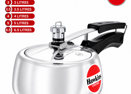Hawkins Contura Aluminium Pressure Cooker – Gas & Electric Stove Compatible, Silver | 1.5L to 6.5L
