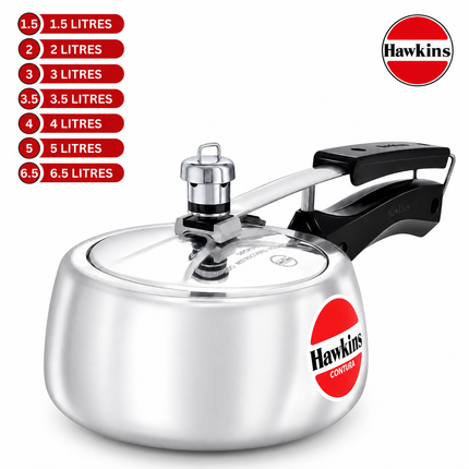 Hawkins Contura Aluminium Pressure Cooker 1.5L to 6.5L Silver Cooker for Gas and Electric Stove