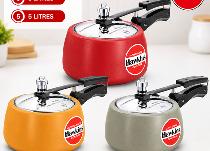 Hawkins Contura 3L 5L Ceramic Coated Pressure Cooker, Inner Lid Handi Cooker, Color Variants(Apple Green,Mustard Yellow,Tomato Red)