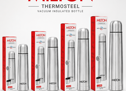 Milton Thermosteel Flip Lid Vacuum Flask | 350ml, 500ml, 750ml & 1 Litre | Stainless Steel Double Walled Water Bottle | 24 Hours Hot & Cold | Leak Proof | BPA Free | Silver