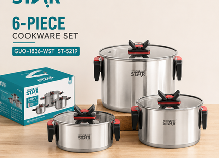 Winning Star Cookware Sets Collection | 10 Piece Cookware Set 23.5 2.3 Litre, 10 Piece Stainless Steel Cookware Set 24 6.5 Litre, 6 Piece Stainless Steel Cookware Set 24 1.4 Litre | Models ST-5219, ST-5101, ST-5215 | Pots And Pans | Cooking Pots |...