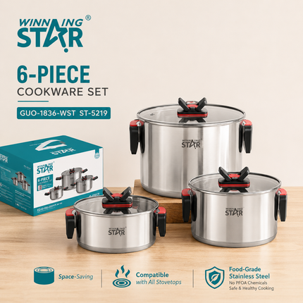 Winning Star Stainless Steel Cookware Set Pots Pans + Lids  6, 8 , 10 Pcs Everyday Cooking