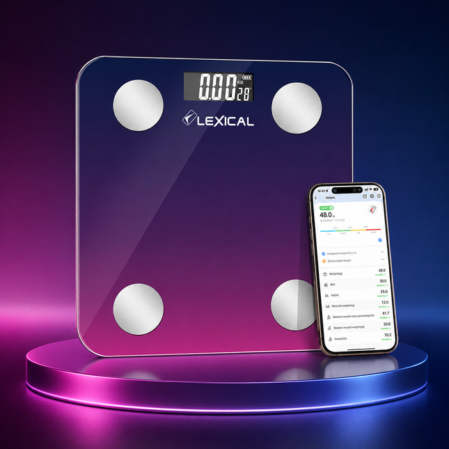Lexical Scales Collection | Body Fat Scale With Bluetooth 3kg-180kg weight range, Kitchen Scale 1g-5000g Digital Scale | Models LBS-4372, LKS-4310 | Body Scale | Weight Scale | Accurate Weighing