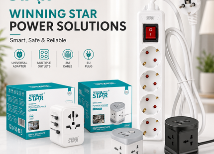 Winning Star Extension Sockets & Plug Adapters Collection | Power Socket Adapter 4 outlets 2500W 2 USB 1 Type-C 4 outlets + 2 USB + 1 Type-C, 3m cable, Power Socket Adapter 4 outlets 2500W EU Plug Silver 4 outlets, 5m cable, Power Socket Adapter...