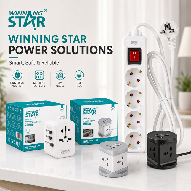 Winning Star Extension Sockets & Plug Adapters Collection | Power Socket Adapter 4 outlets 2500W 2 USB 1 Type-C 4 outlets + 2 USB + 1 Type-C, 3m cable, Power Socket Adapter 4 outlets 2500W EU Plug Silver 4 outlets, 5m cable, Power Socket Adapter...