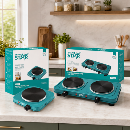 Winning Star Electric Hot Plate Collection – 1000W Single & Double Burner Portable Cooktops for Home, Office and Travel