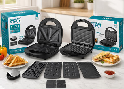Winning Star Sandwich Makers Collection | 5-in-1 Sandwich Maker 5-in-1 configuration EU Plug Silver, 5-in-1 Sandwich Maker 5-in-1 configuration UK Plug Silver, Sandwich Maker Grill Machine 750W EU Plug Silver, Sandwich Maker Grill Machine 750W UK Plug...
