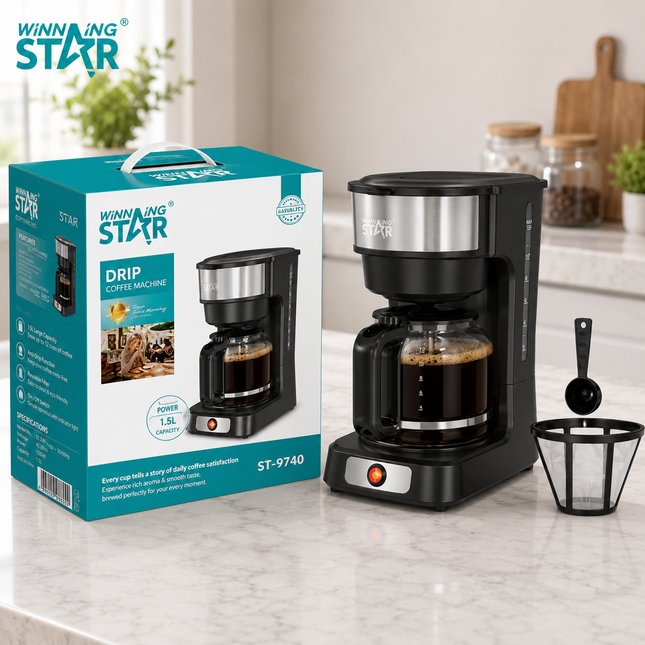 Winning Star Automatic Coffee Machines Collection | Drip Coffee Machine 1.5L / up to 12 cups 950W EU Plug Silver, Drip Coffee Machine 1.5L / up to 12 cups 950W UK Plug Silver | Models ST-9740, ST-9740 | Espresso Maker | Coffee Maker | Cappuccino...