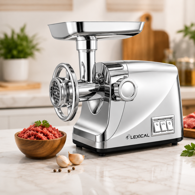 Lexical Germany 2000W Electric Meat Grinder | 2 Speeds | 3 Grinding Plates | Sausage & Kibbeh Maker | EU Plug