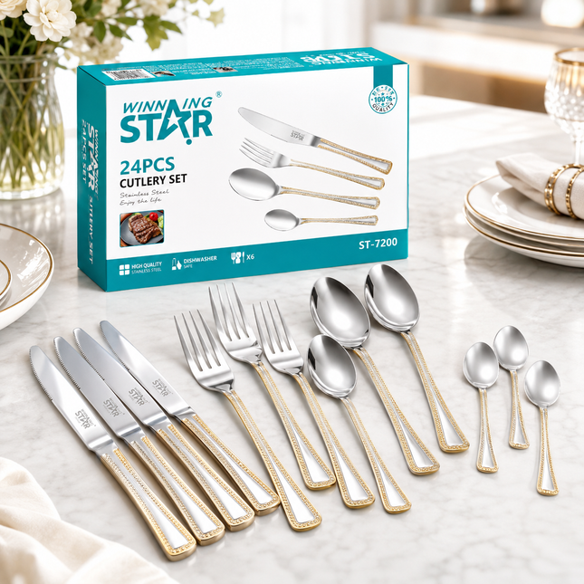 Winning Star Cutlery Sets Collection | 24-in-1 Cutlery Set 15.4 70g | Models ST-7200 | Flatware Set | Spoon Fork Knife | Dinner Cutlery | Tableware