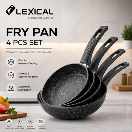 Lexical Germany Non-Stick Frying Pan 4 pcs Set Black or Beige Fry Pans Everyday Cooking