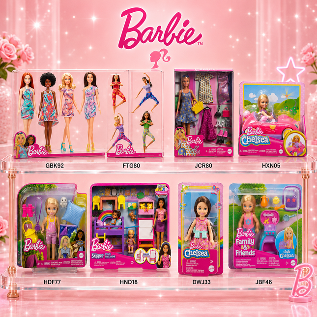 Mattel Barbie Chelsea, Skipper & Fashionistas Collection - Cupcake Baking, Daycare & 65th Anniversary Dolls