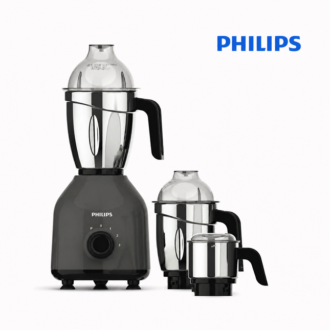 Philips HL7757 750W Indian Mixer Grinder - 3 Stainless Steel Jars, Dry & Wet Grinding, Chutney Jar, Black/Premium Blue, Indian Plug + International Adapter