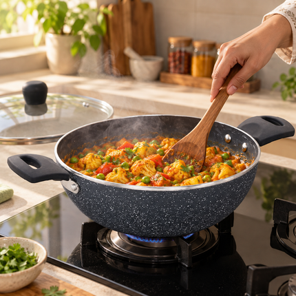 Hawkins Ceramic Non Stick Deep Kadhai 2.5L 3.5L + Glass Lid Granite Finish GAS Induction Compatible