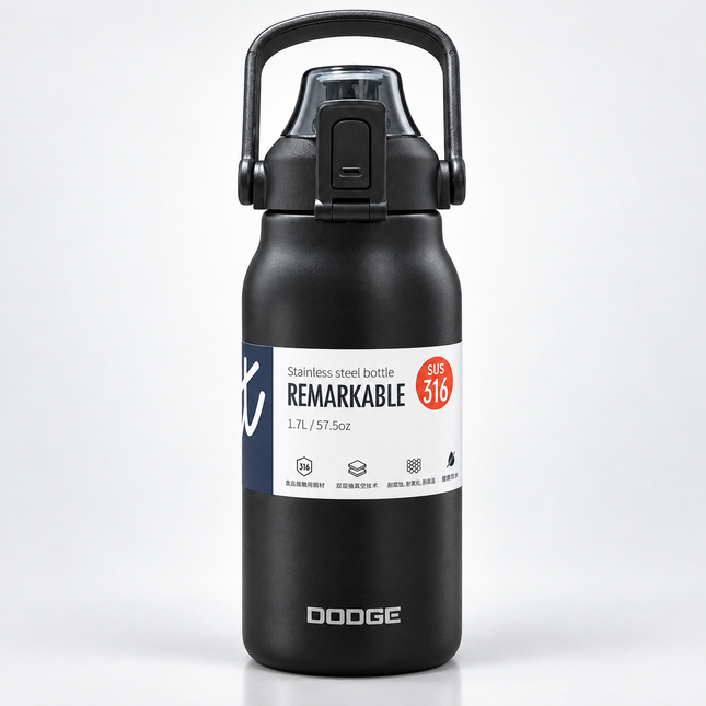 Dodge Stainless Steel Vacuum Flask 1.3L 1.7L Hot Cold Travel Bottle Tea Coffee Water