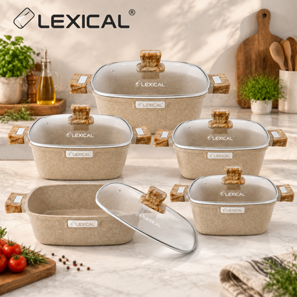 Lexical Germany 10 Piece Granite Casserole Cookware Set Lid Eco Smart Black or Imperial Forge Beige