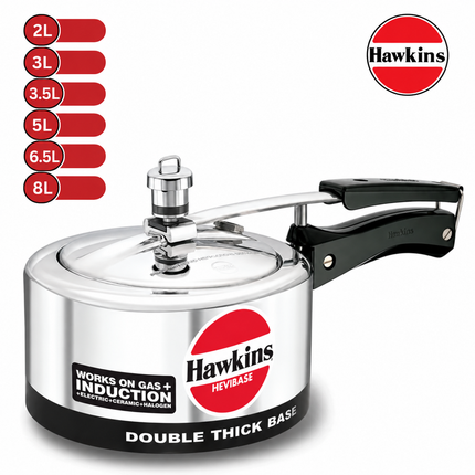 Hawkins Hevibase Aluminium Pressure Cooker 2L to 8L Heavy Base Induction Compatible for Gas and Electric Stoves