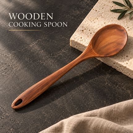 Natural Acacia Wooden Kitchen Utensils Individual or 5, 7, 8 and 10 Piece Sets, Cooking Slotted Spoon, Flat Slotted Spatulas, Salad Fork, Holder
