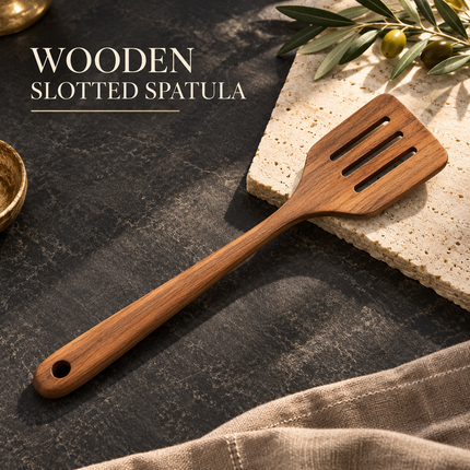 Natural Acacia Wooden Kitchen Utensils Individual or 5, 7, 8 and 10 Piece Sets, Cooking Slotted Spoon, Flat Slotted Spatulas, Salad Fork, Holder
