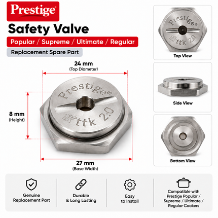 Prestige Pressure Cooker Spare Parts Regulator Valve Gasket Safety Plug Ring Mini Indicator