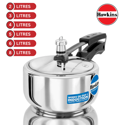Hawkins Stainless Steel Pressure Cooker 2L to 8L Induction Gas Electric Compatible Cooker