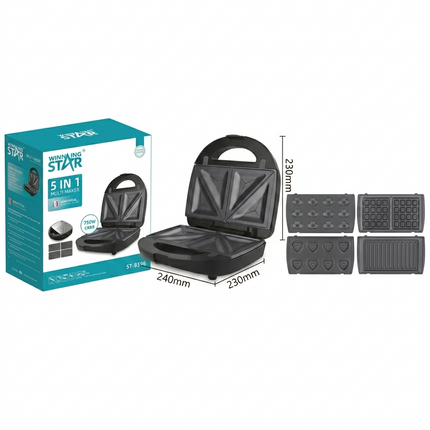 Winning Star Sandwich & Toastie Maker Non-Stick Grill Plates Classic 750W , 5-in-1 Interchangeable Plate