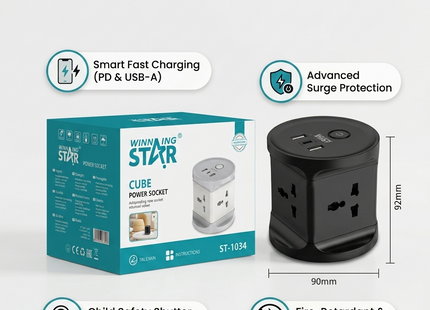 Winning Star Extension Sockets & Plug Adapters Collection | Power Socket Adapter 4 outlets 2500W 2 USB 1 Type-C 4 outlets + 2 USB + 1 Type-C, 3m cable, Power Socket Adapter 4 outlets 2500W EU Plug Silver 4 outlets, 5m cable, Power Socket Adapter...