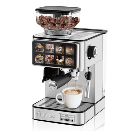 Lexical Germany 2-in-1 Espresso Machine with Built-In Coffee Grinder, 20-Bar Pump ,1.8L Water Tank