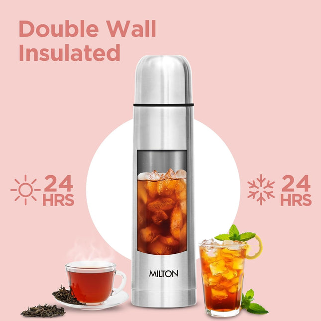 MILTON Thermosteel Vacuum Flask  Insulated Hot Cold Water Bottle Various option Stainless Steel Flip Lid Leakproof BPA Free 24 Hour Travel Flask for Tea Coffee Gym Office 350ml 500ml 750ml 1L