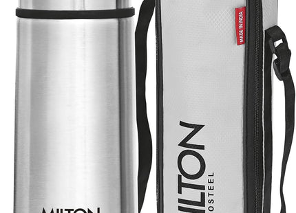 Milton Thermosteel Flip Lid Vacuum Flask | 350ml, 500ml, 750ml & 1 Litre | Stainless Steel Double Walled Water Bottle | 24 Hours Hot & Cold | Leak Proof | BPA Free | Silver