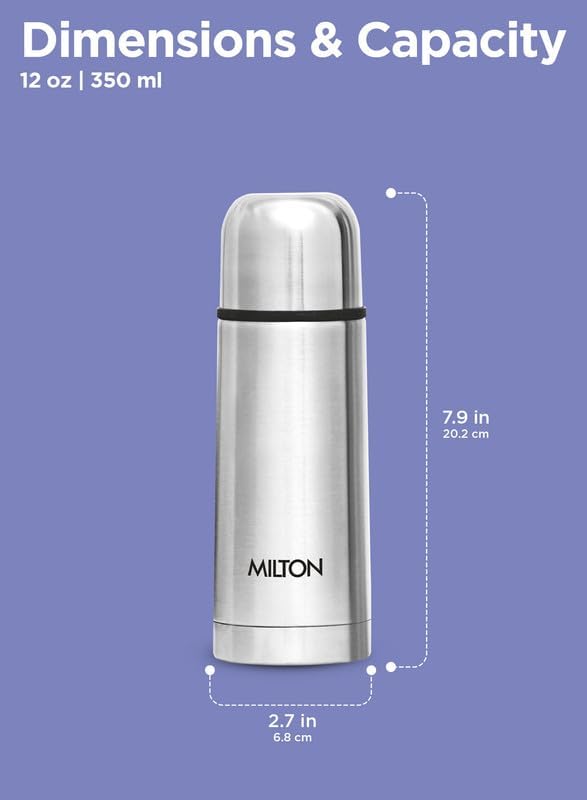 Milton Thermosteel Flip Lid Vacuum Flask | 350ml, 500ml, 750ml & 1 Litre | Stainless Steel Double Walled Water Bottle | 24 Hours Hot & Cold | Leak Proof | BPA Free | Silver