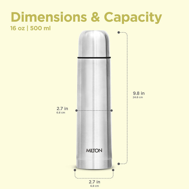 Milton Vacuum Flask for Hot Drink 500 ml (16 oz), Stainless Steel Double Walled Insulated Water Bottle for 24 Hour Hot and Cold Drinks, Leak Proof, BPA Free, Thermosteel Flip Lid