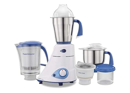 Preethi Blue Leaf Platinum MG 139 750W Indian Mixer Grinder - 4 Jars with Super Extractor & Air-Tight Storage, Heavy-Duty FBT Motor for Dry & Wet Grinding, White, Indian Plug + International Converter