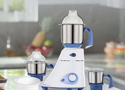 Preethi MG 214 Indian Mixer Grinder 750W - 3 Stainless Steel Jars, Shock-Proof ABS Body, Fine Dry & Wet Grinding, Indian Plug + International Converter