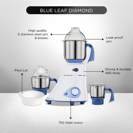 Preethi MG 214 Indian Mixer Grinder 750W â€“ 3 Stainless Steel Jars, Shockâ€‘Proof ABS Body, Fine Dry & Wet Grinding, Indian Plug + International Converter