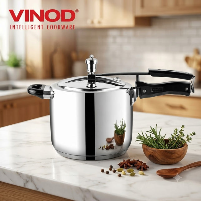 Vinod Pressure Cooker nerezový, vnější poklice, indukční dno, indický, sendvičové dno, vaření, polévky a recepty na rýži, quinoa (7 litrů)
