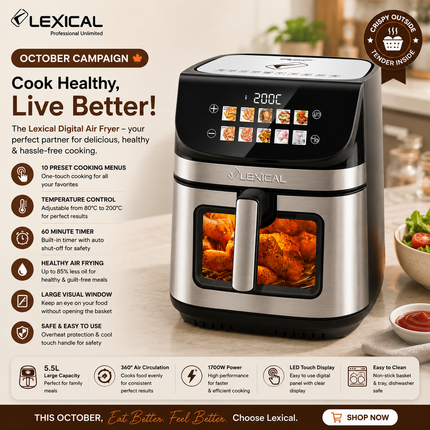 Lexical Germany Digital Air Fryer | 9L & 12L Capacity | Single & Double Basket Models | Touch Control | EU Plug