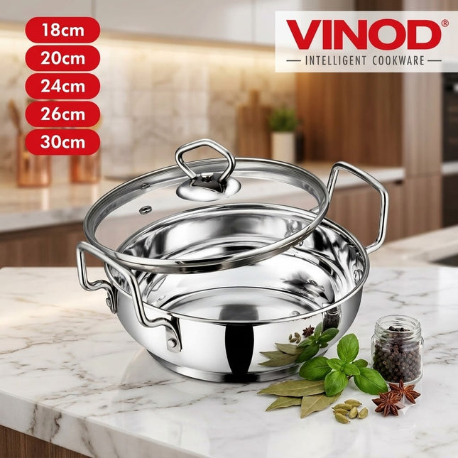 Nerezová pánev wok Vinod se skleněnou poklicí