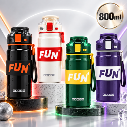 Dodge 800ml Insulated Water Bottle Travel  Sport Hot & Cold Drinks with Carry Strap