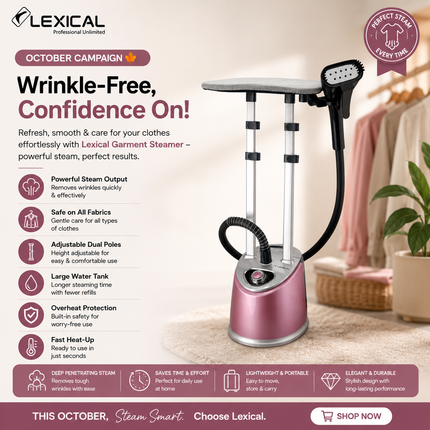 Lexical Germany 2000W Garment Steamer | Clothes Steamer with 3.2L Water Tank | EU Plug